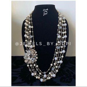 Upcycled Elegant 5 Strand Vintage style glass pearl necklace